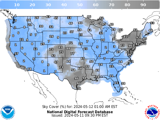 United States 9 Hour Cloud Cover Forecast