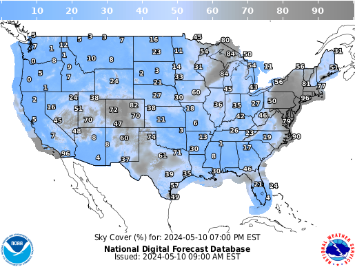 United States 15 Hour Cloud Cover Forecast
