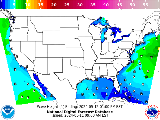 United States 60 Hour Wave Height(ft) Forecast