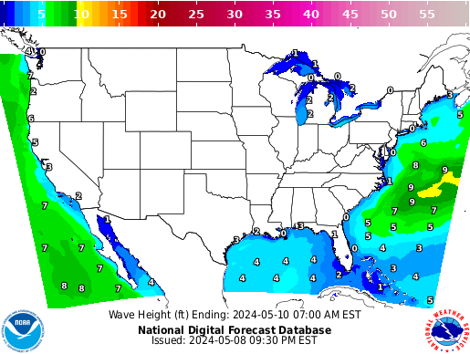 United States 72 Hour Wave Height(ft) Forecast