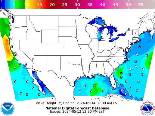 United States 96 Hour Wave Height(ft) Forecast