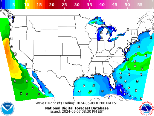 United States 36 Hour Wave Height(ft) Forecast