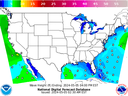 United States 42 Hour Wave Height(ft) Forecast