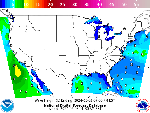 United States 48 Hour Wave Height(ft) Forecast