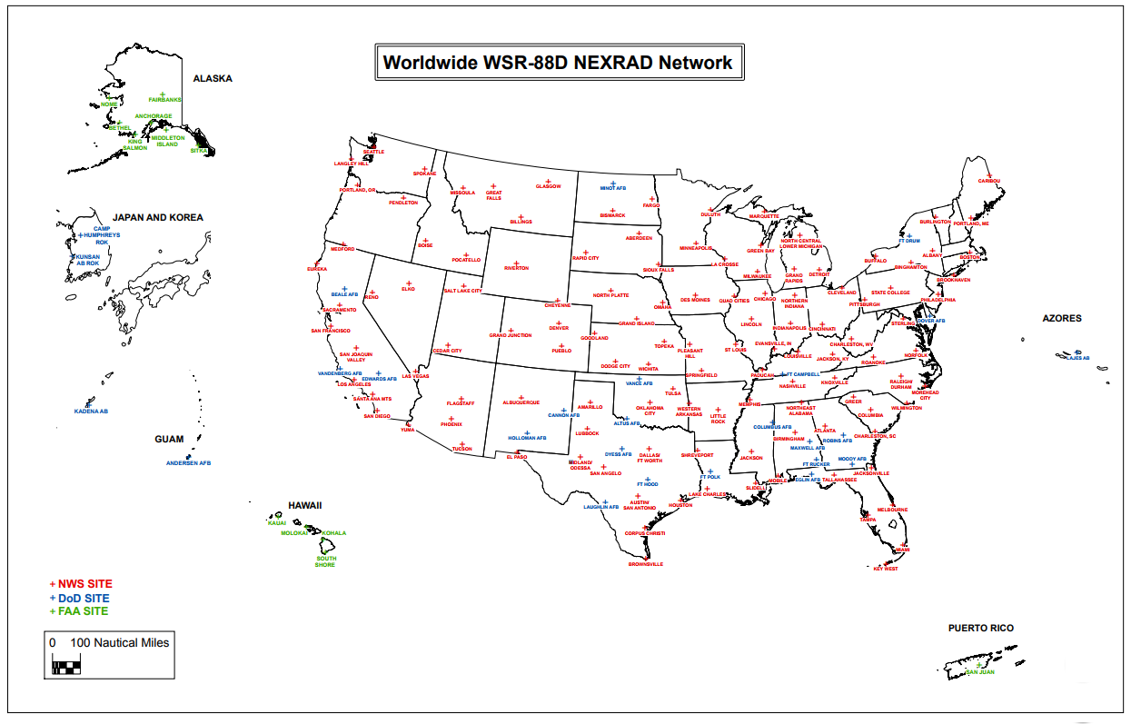 map of radar locations across the USA