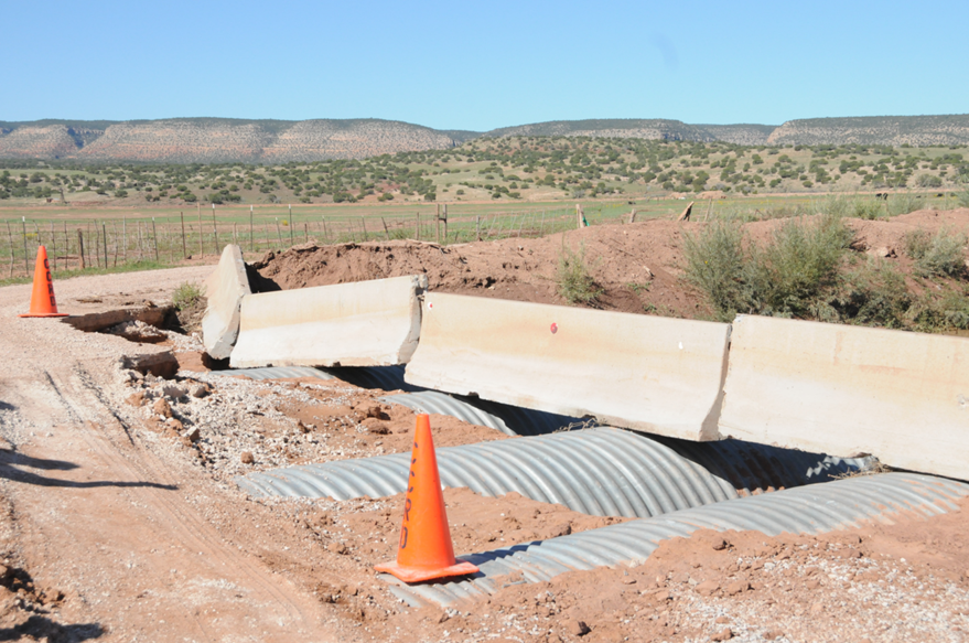 Photo of damaged culverts over Bluewater Lake Rd. Photo taken September 19, 2013.