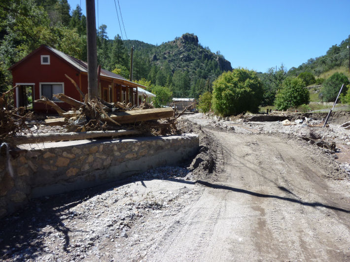 Flood damage in town of Mogollon