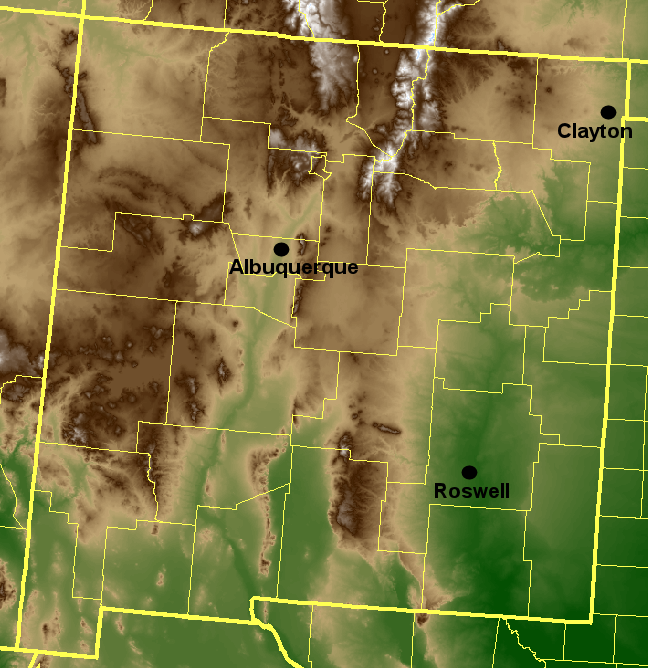 map with links to Albuquerque, Clayton and Roswell climate data