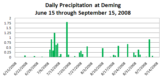 daily precipitation for Deming during the summer of 2008