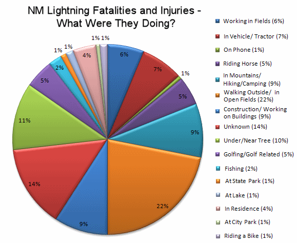 Pie chart showing what people were doing when killed or injured from lightning