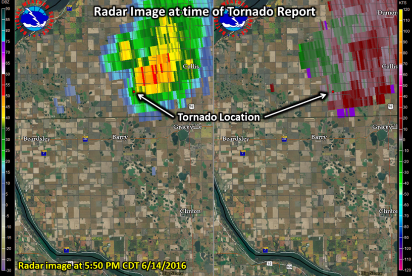 Radar image from the time the Tornado touched down