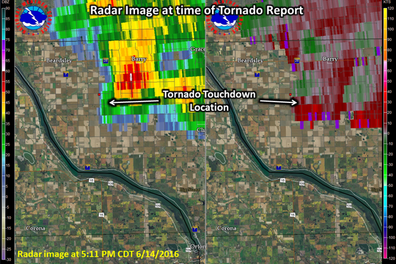 Radar image from the time the Tornado touched down
