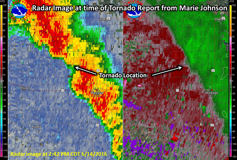 NWS Radar at the time of the photos to the left (2:42 PM CDT)