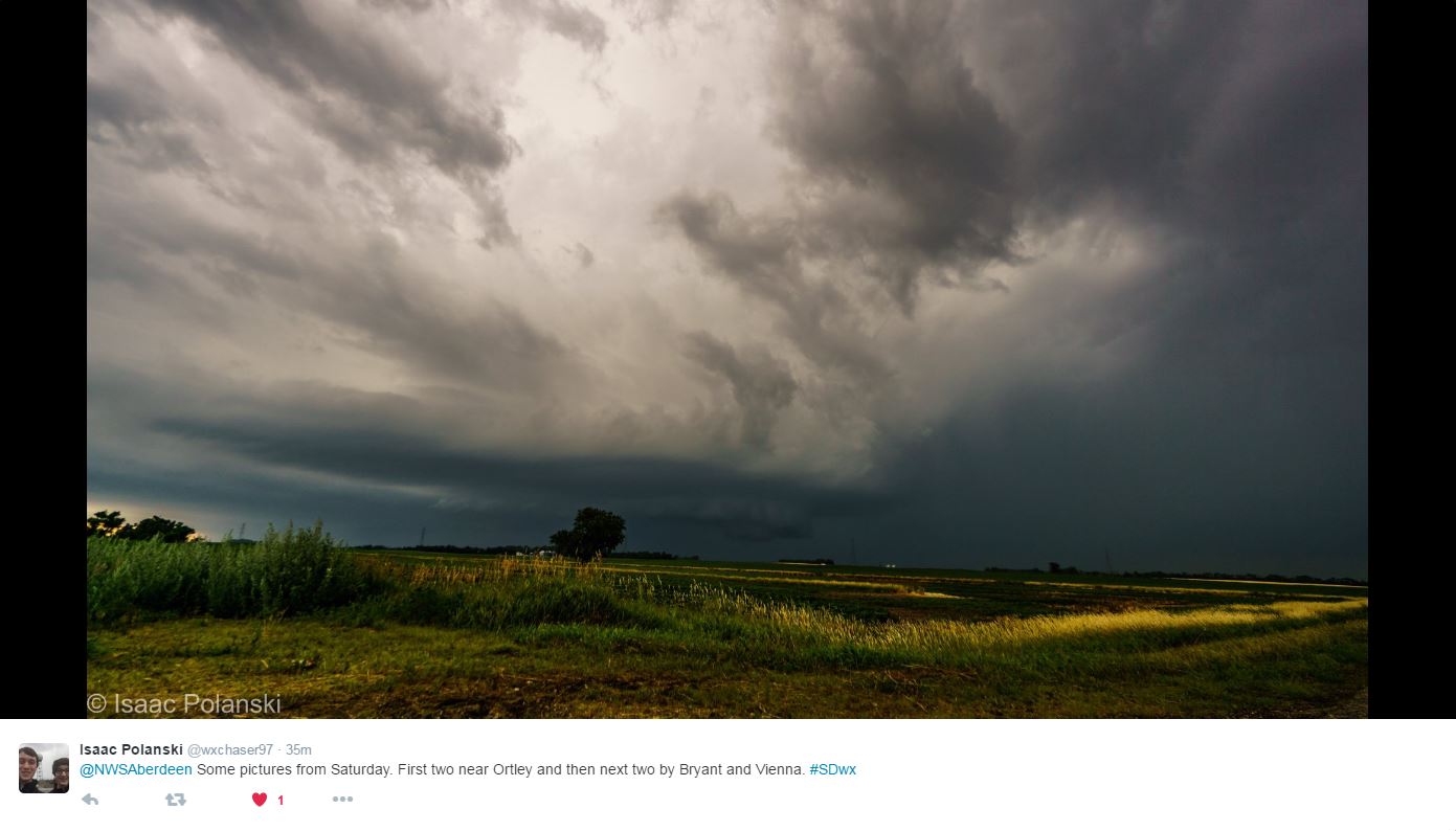 Wall cloud west of Clark - Photo by Bradley Winger