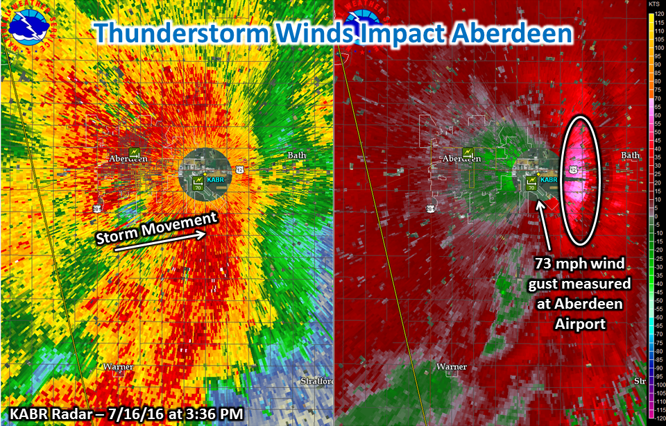 Radar Image as the storm was exiting Aberdeen - 3:36 pm 7/16/2016