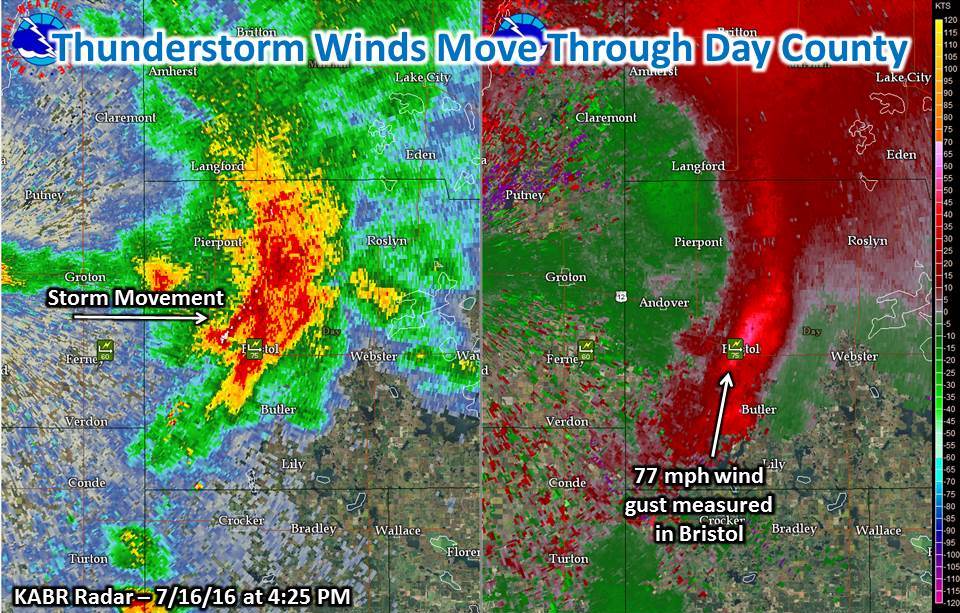 Radar Image as the storm continued east through Day County - 4:25 PM