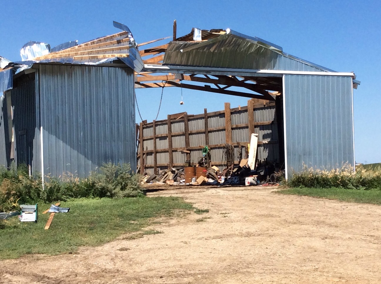 Roof removed from an outbuilding 3 miles west-northwest of Bristol