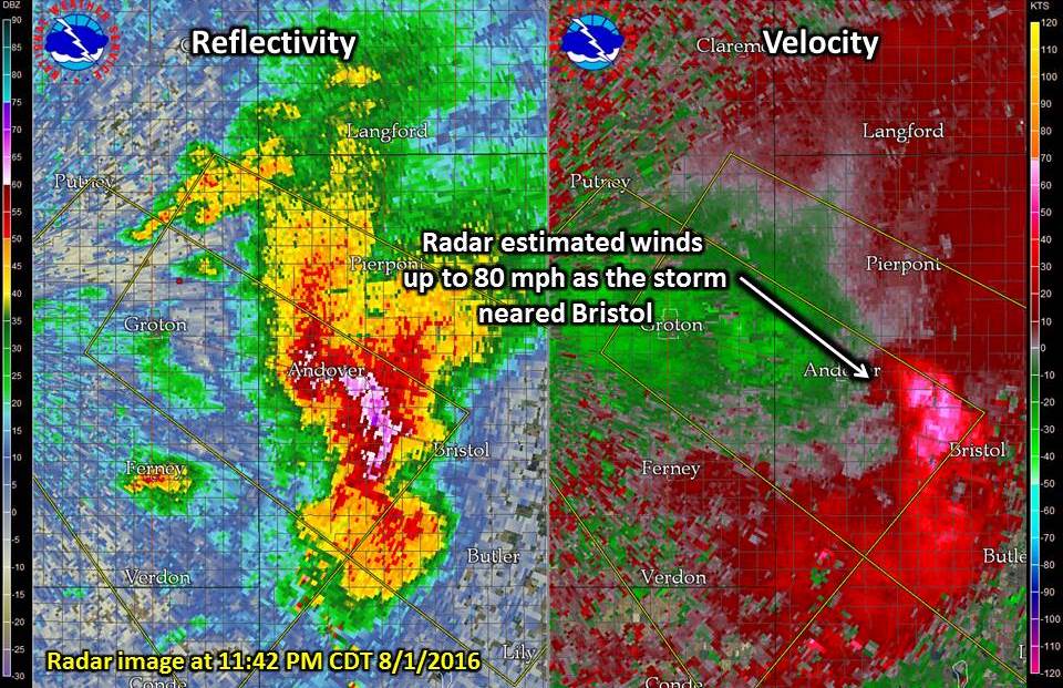 Radar Image as the storm neared Bristol around 11:42 PM