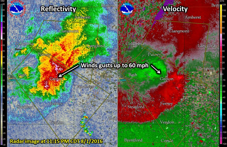 Radar Image as the storm moved through Groton around 11:15 PM