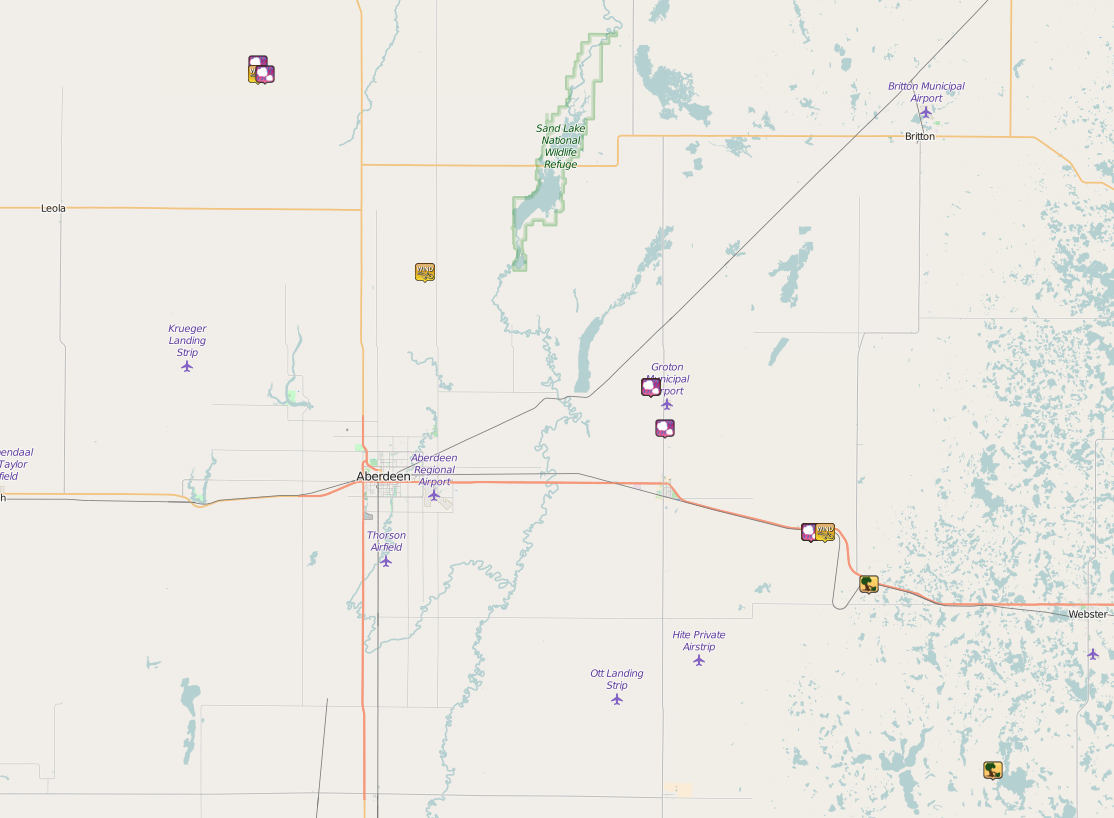 Storm reports across Brown and Day Counties during the late evening hours on August 1, 2016