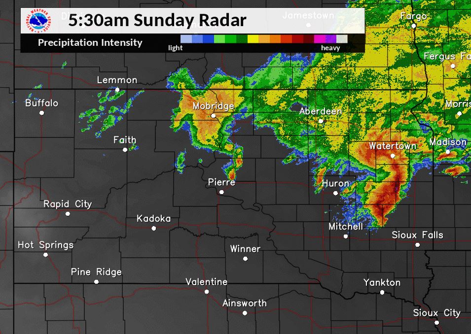 Radar Loop of the storms developing and moving east through east-central South Dakota.