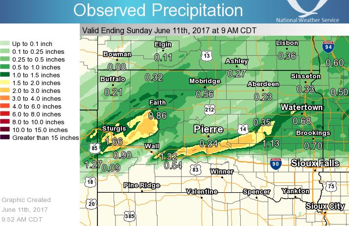 Rainfall across SD during the early morning hours of June 11, 2017