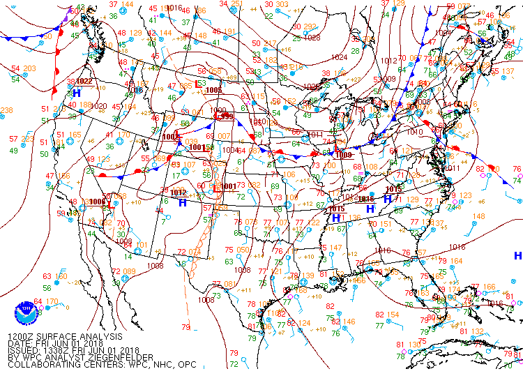Surface Map from 7am June 1 to 7am June 2, 2018