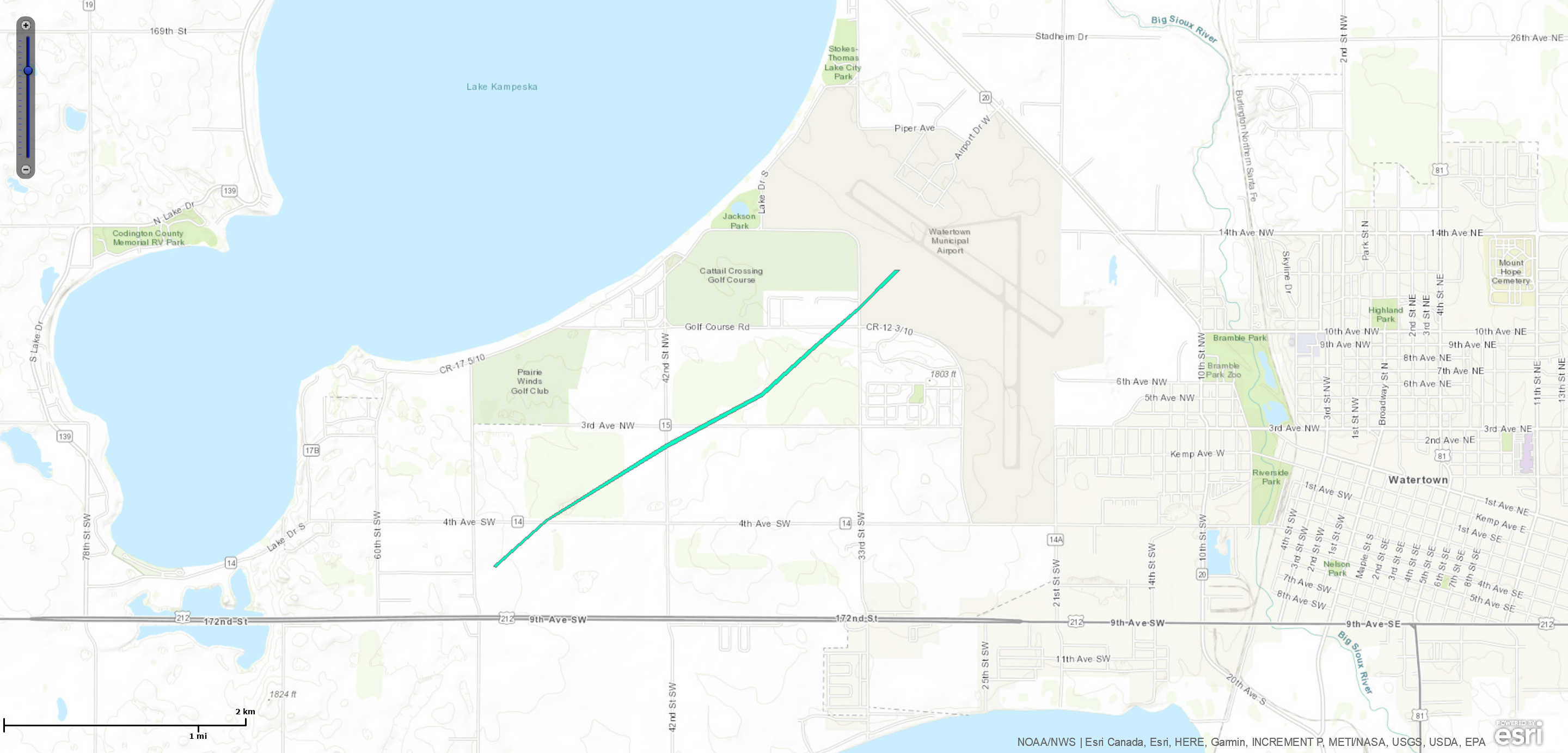 Watertown Airport Tornado Track Map