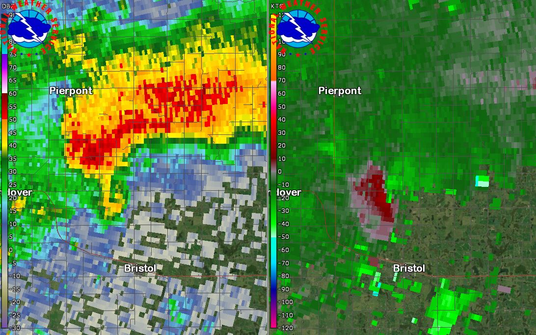 KABR radar imagery at 8:02 PM as the tornado was developing 
