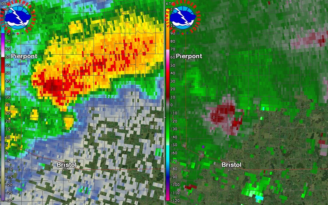 KABR radar imagery at 8:06 PM CDT during the tornado