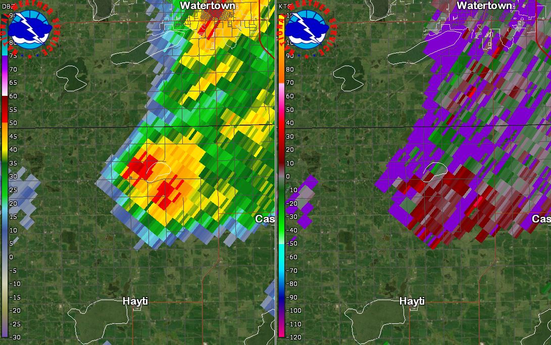 KABR radar imagery at 3:41 PM CDT when the tornado was occurring near Thomas, SD
