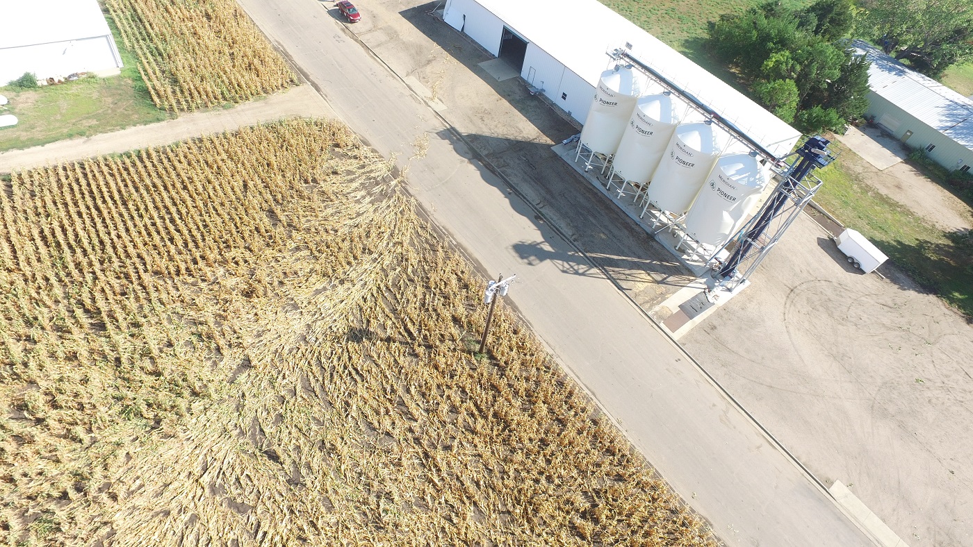 Tornado path approaching building on the east side of Redfield, SD (Spink County EM & Planning and Zoning)