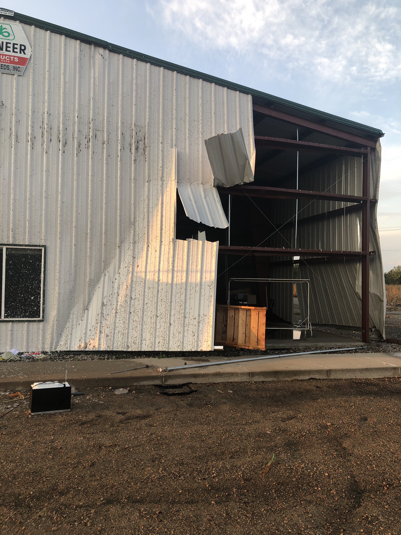 Corner of a building damaged on east side of Redfield, SD (Nancy Blume)