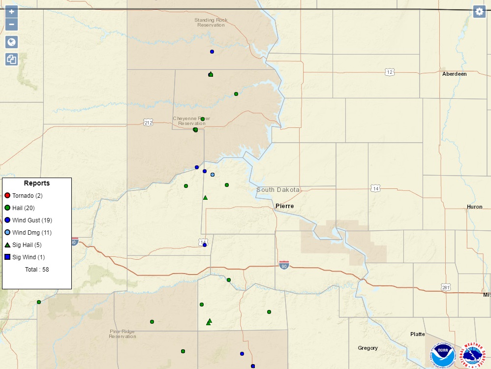 Storm reports from August 26, 2020