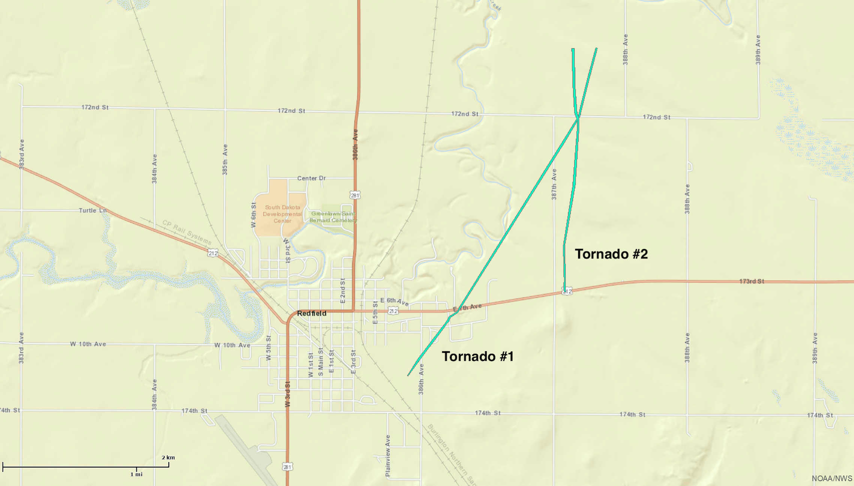 Redfield Tornadoes Track Map