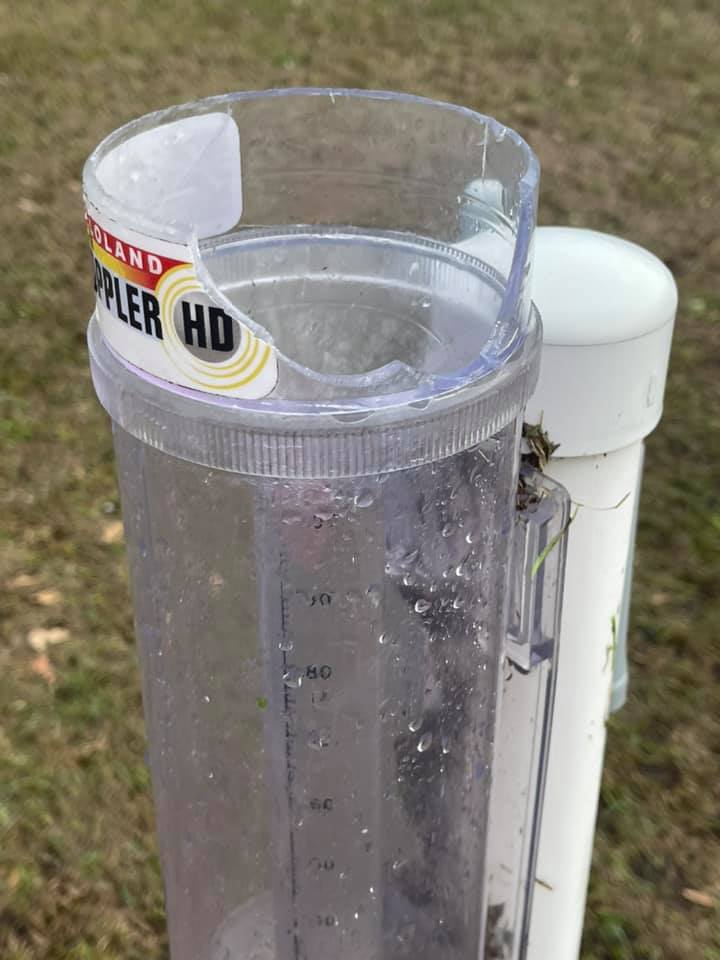 Damaged Rain Gauge - 4.5 miles west of Warner, SD  - Image from Kimberly Huber