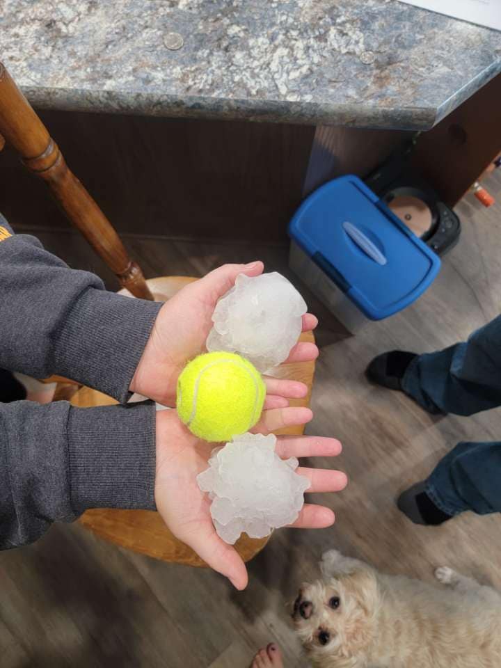 Tennis ball sized hail in Grant County, South Dakota - Photo relayed by Grant County EM