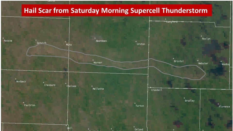 Tennis ball sized hail in Grant County, South Dakota - Photo relayed by Grant County EM