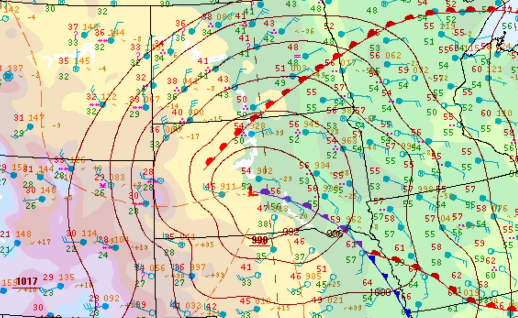 Surface observations at 10am, 10-13-2021