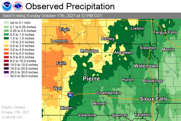 Surface observations at 1pm, 10-13-2021