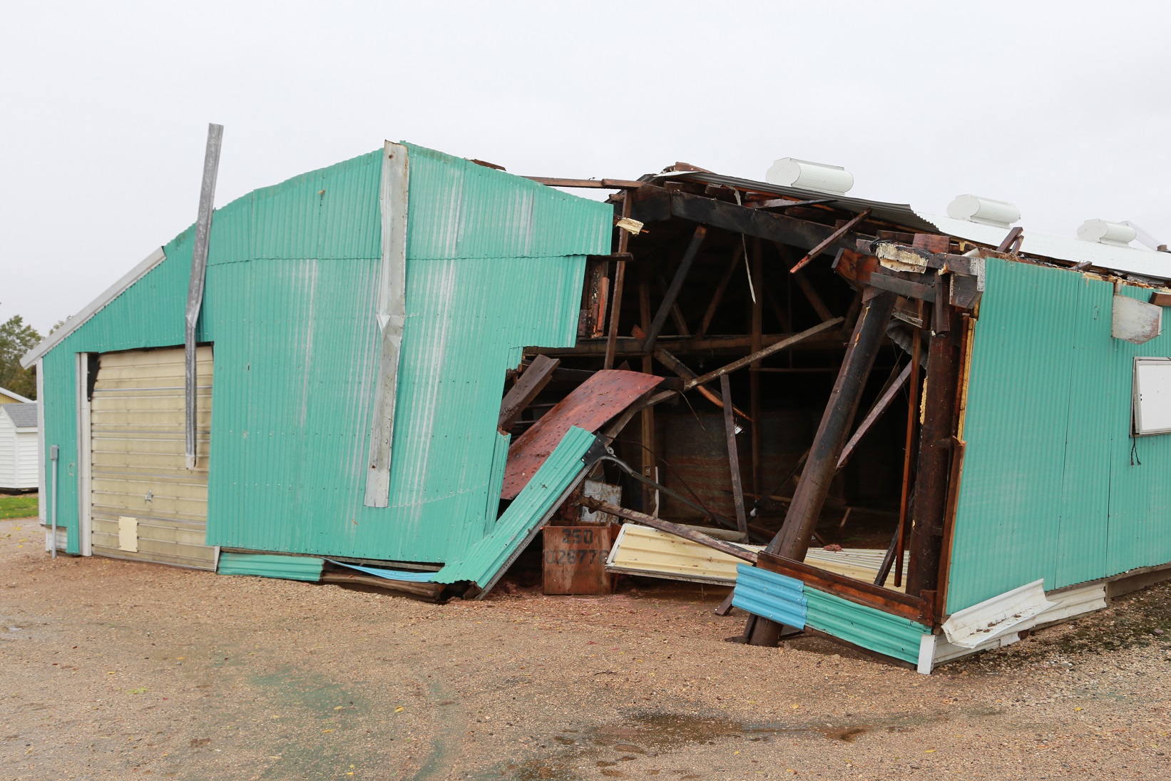 Tornado damage to a farm building 2 miles to the southwest of Dumont, MN.  (Photo by Nick and Amanda Elms)