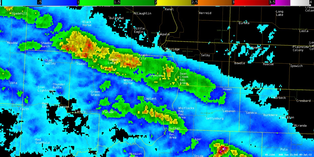 MRMS Maximum Estimated Hail Size - North Central South Dakota Zoom