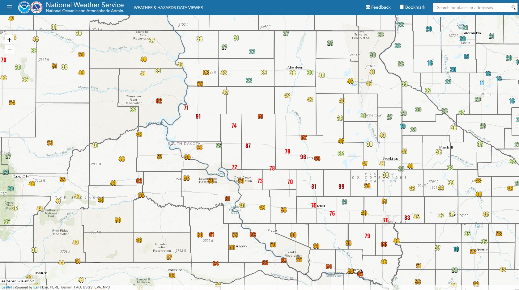 Peak wind gusts that were measured across the region on July 5, 2022