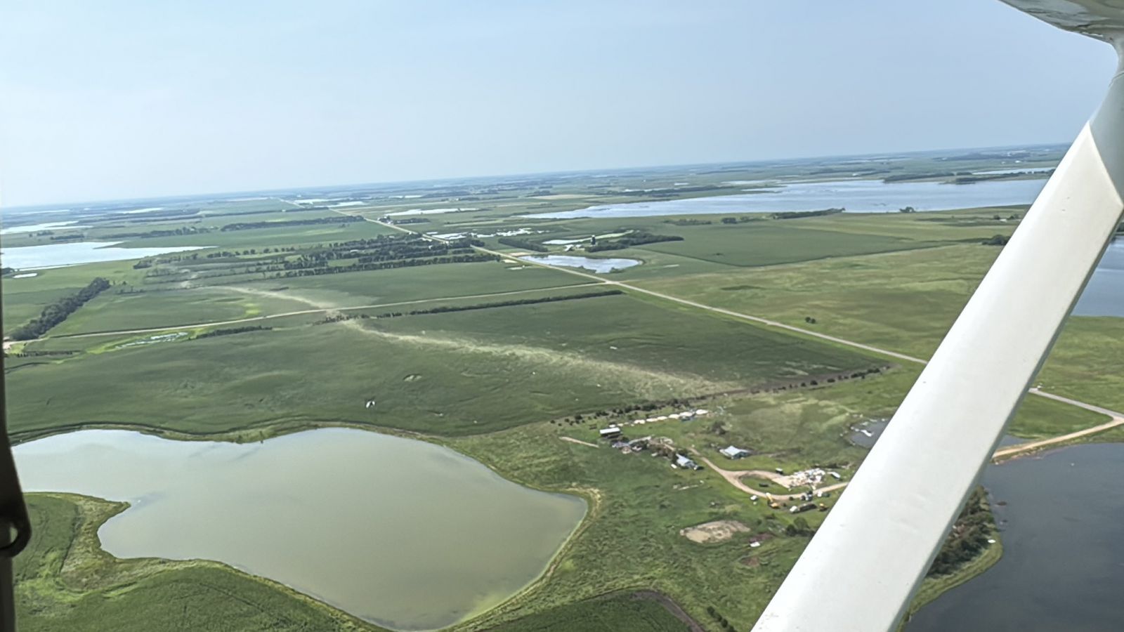 Aerial photo of the tornado track and damage