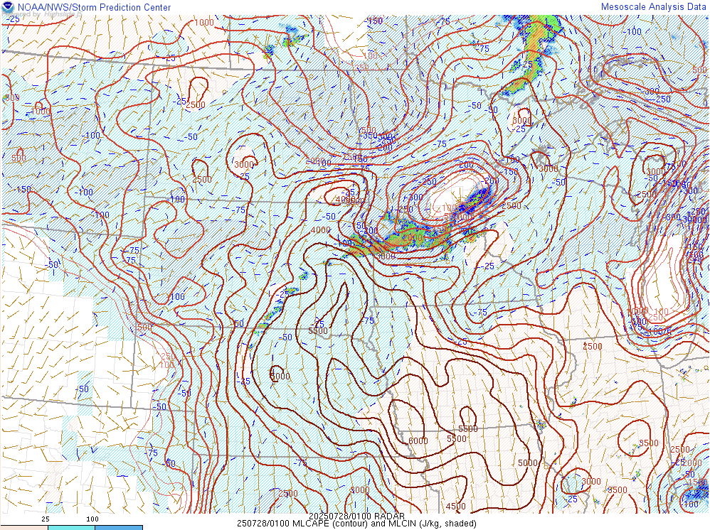 MLCAPE - 8 pm CDT - July 27th  SPC's Mesoanalysis Graphic
