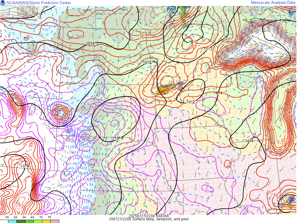 Surface - 5 pm CDT - July 27th  SPC's Mesoanalysis Graphic
