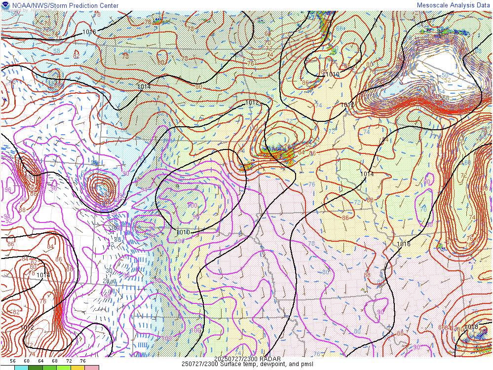 Surface - 6 pm CDT - July 27th  SPC's Mesoanalysis Graphic