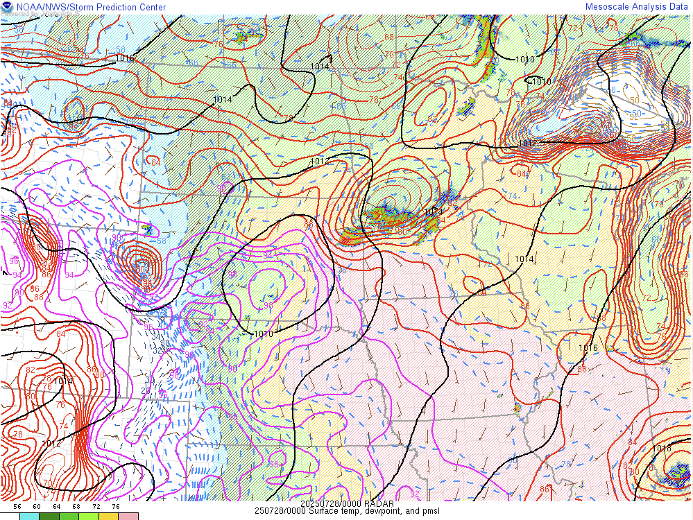 Surface - 7 pm CDT - July 27th  SPC's Mesoanalysis Graphic