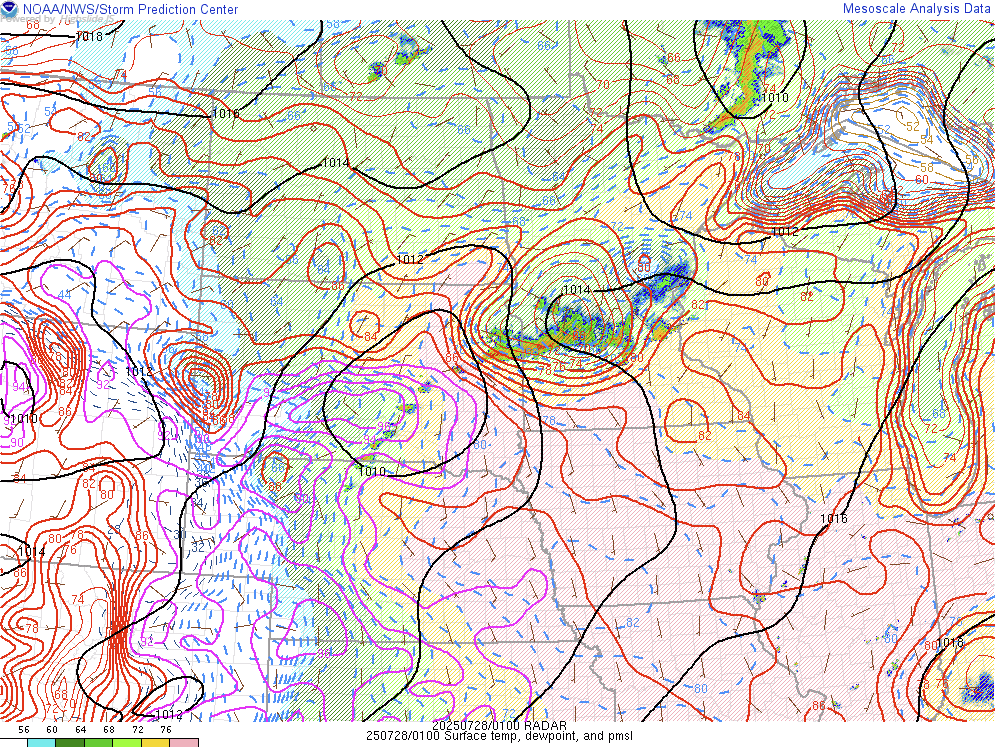 Surface - 8 pm CDT - July 27th  SPC's Mesoanalysis Graphic
