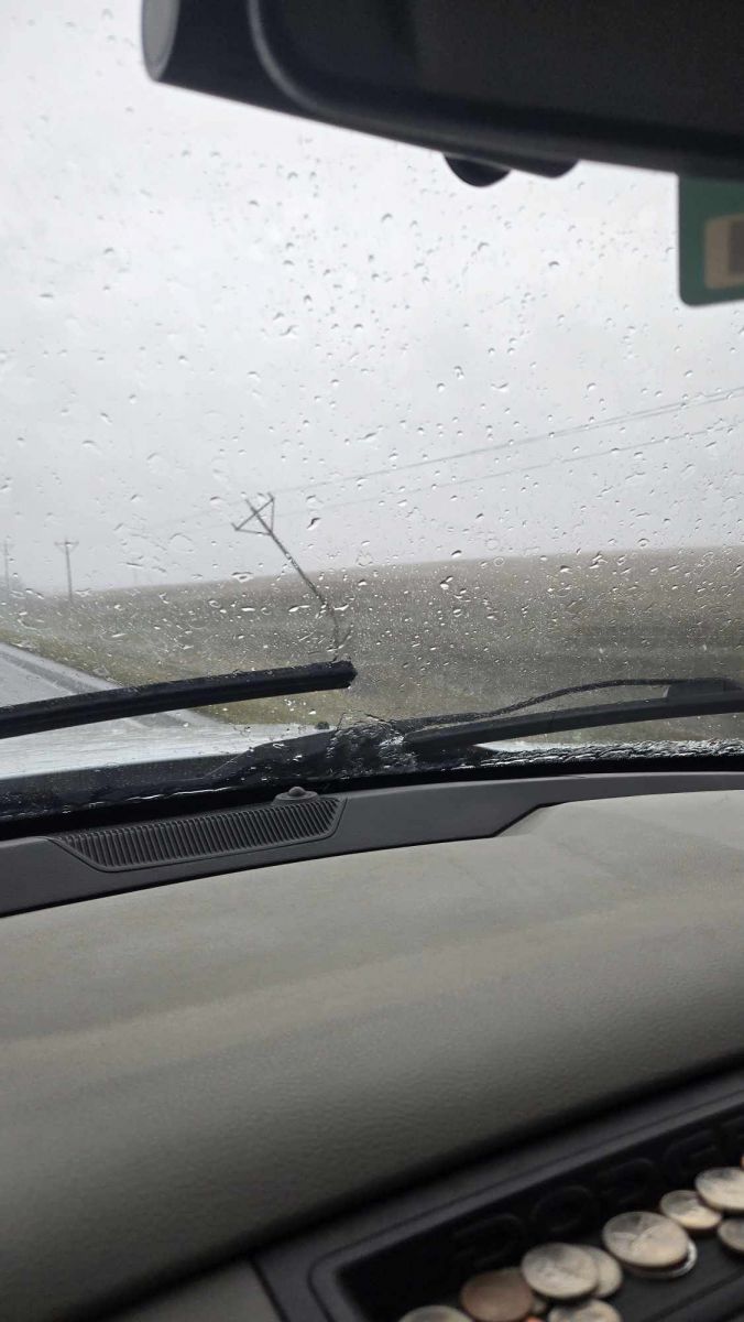 Broken power pole along US-12 to the east of Mobridge, SD